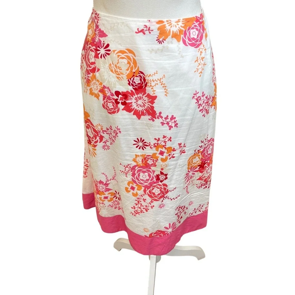 PENDLETON Floral Coastal Midi Skirt Sz 14 White Pink Preppy Cottage Modest
